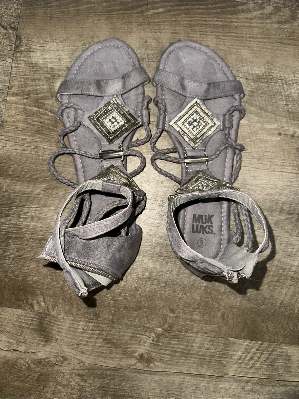 Muk Luks Light Purple Braided Beaded Gladiator Sandals